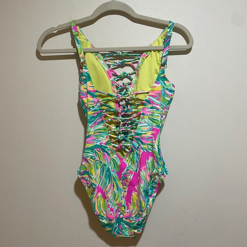 Lilly Pulitzer Size 0 Isle Lattice One Piece Swimsuit Swim Suit Shady Lady Palm - Picture 7 of 11